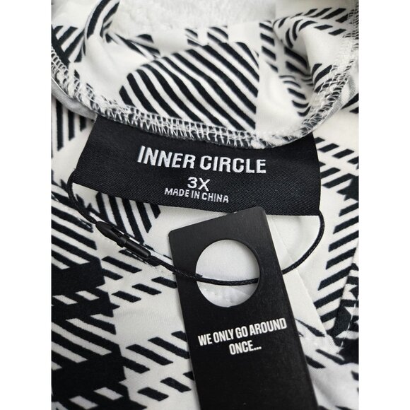 Plaid Black & White Long Sleeve V-Neck Top With Gold Button Accents 3X Inner Cir - Picture 3 of 6